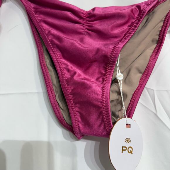 PQ Swim Pink Ruched Side Tie Bikini Bottom Sz L NWT - Picture 4 of 10